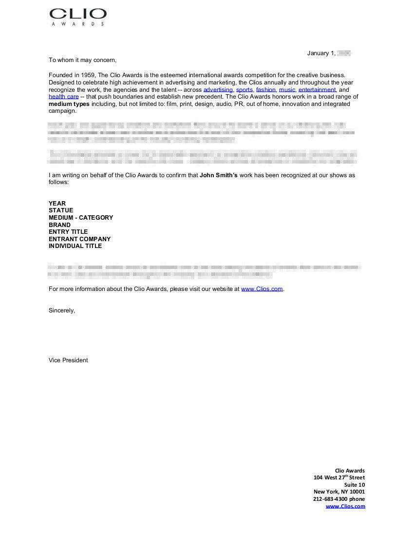 Award Confirmation Letter