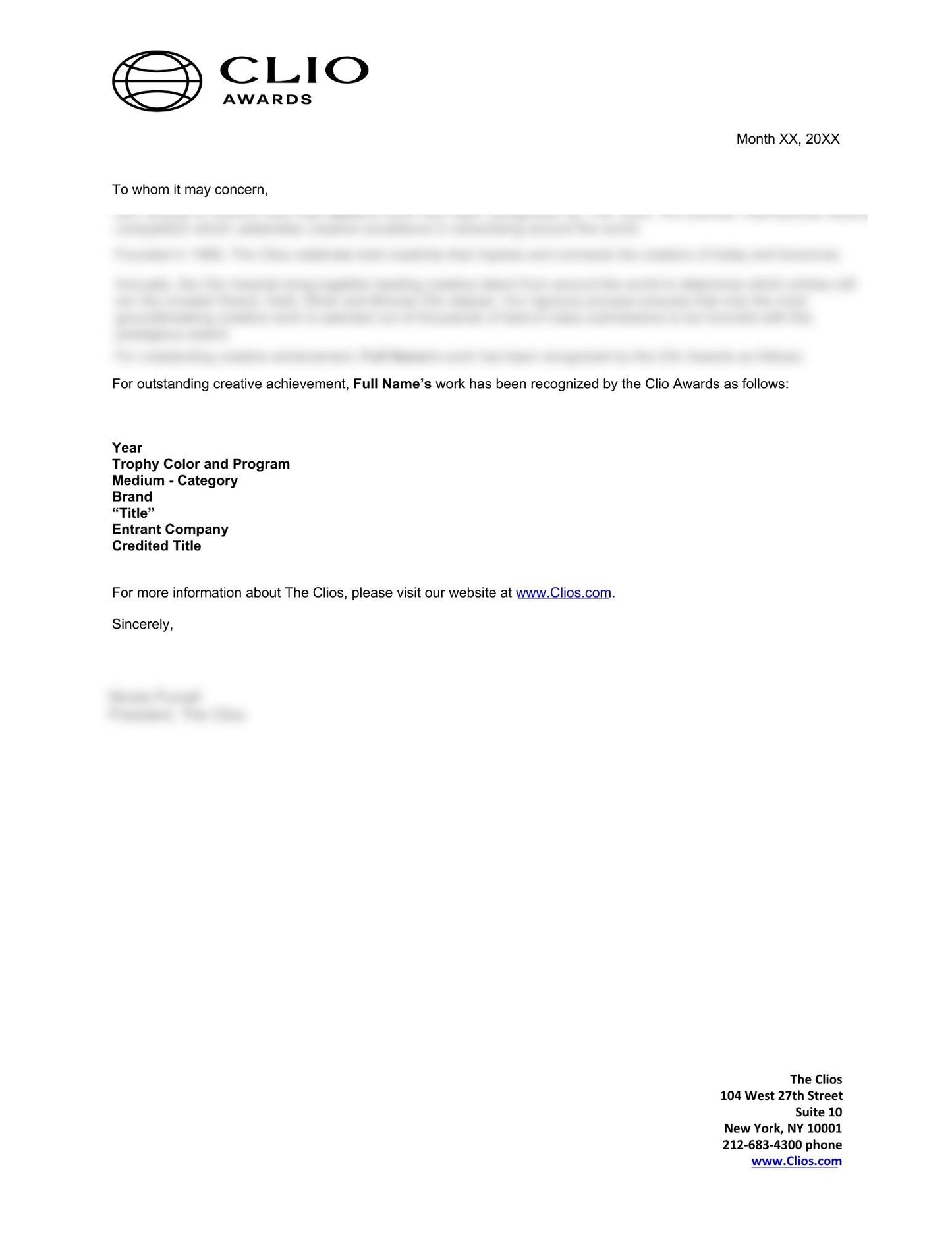 Award Confirmation Letter