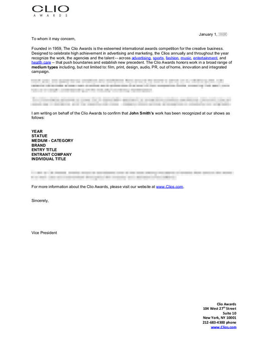 Award Confirmation Letter