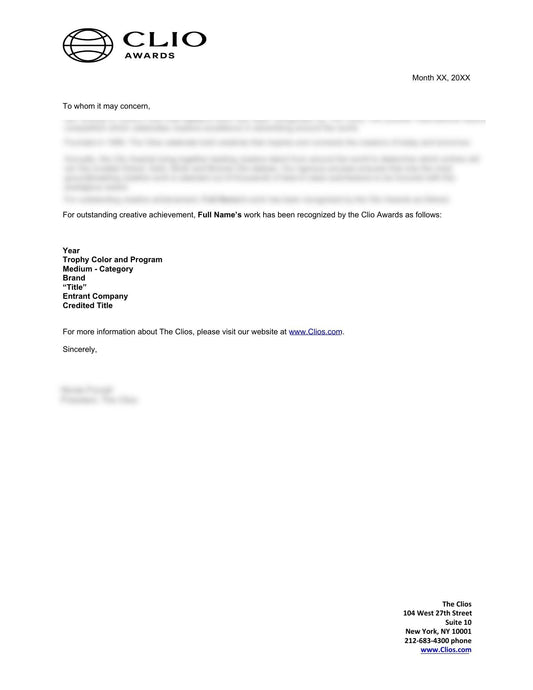 Award Confirmation Letter